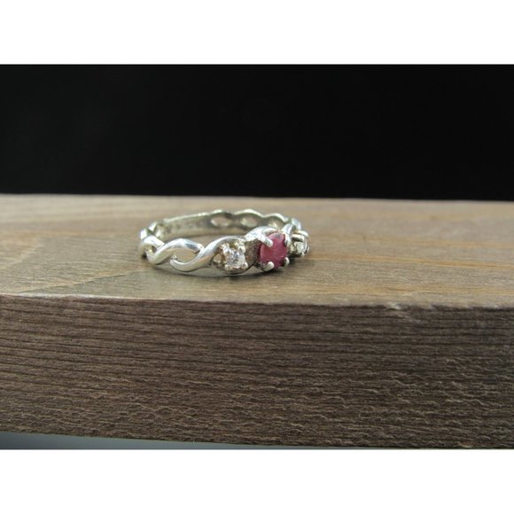 Size 7 Sterling Silver Rustic Rough Ruby And CZ Gem Band Ring Bohemian Everyday - Picture 2 of 9